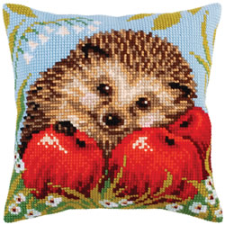 Cushion cross stitch kit Hedgehog with Apples - Collection d'Art
