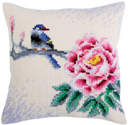 Cushion cross stitch kit Flower and Bird - Collection d'Art