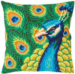Cushion cross stitch kit Proud peacock - Collection d'Art