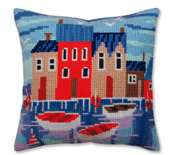 Cushion cross stitch kit Serene harbor  - Collection d'Art