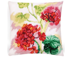 Cushion cross stitch kit Red Geranium  - Collection d'Art
