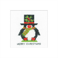 Cross stitch kit Penguin Card - Top Hat - Heritage Crafts