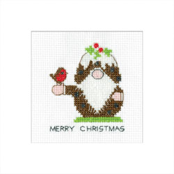 Cross stitch kit Gonk Card - Christmas Pudding & Robin - Heritage Crafts