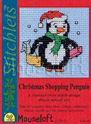 Cross stitch kit Christmas Shopping Penguin - Mouseloft