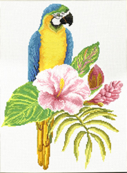 Pre-printed cross stitch kit Hibiscus Macaw - Needleart World