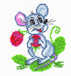 Cross Stitch Kit Mouse with Strawberries - PANNA