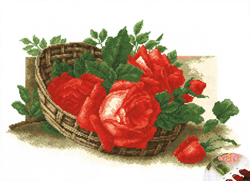Pre-printed Cross Stitch Kit Roses in a Basket - PC-Studia