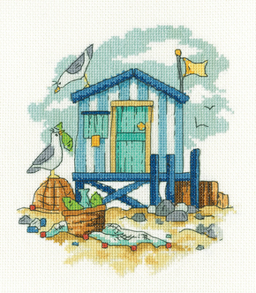 Borduurpakket Blue Beach Hut - Heritage Crafts