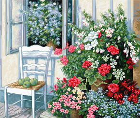 Cross stitch kit Terrace with Flowers - Luca-S