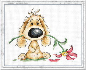 Cross stitch kit Puppy and Flower - Magic Needle