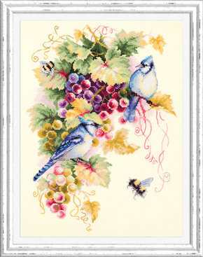 Cross stitch kit Blue Jay and Grapes - Magic Needle