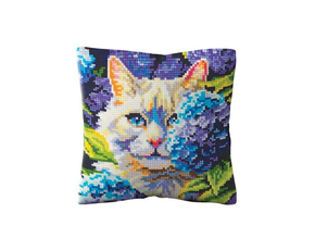 Kussen borduurpakket Cat in Hydrangeas - Collection d'Art