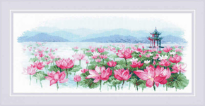 Cross stitch kit Lotus Field - Pagoda on the Water - RIOLIS